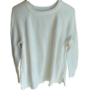L.L. Bean White Ivory Crew Neck Pullover Sweatshirt Cozy Thick Knit Cotton L
